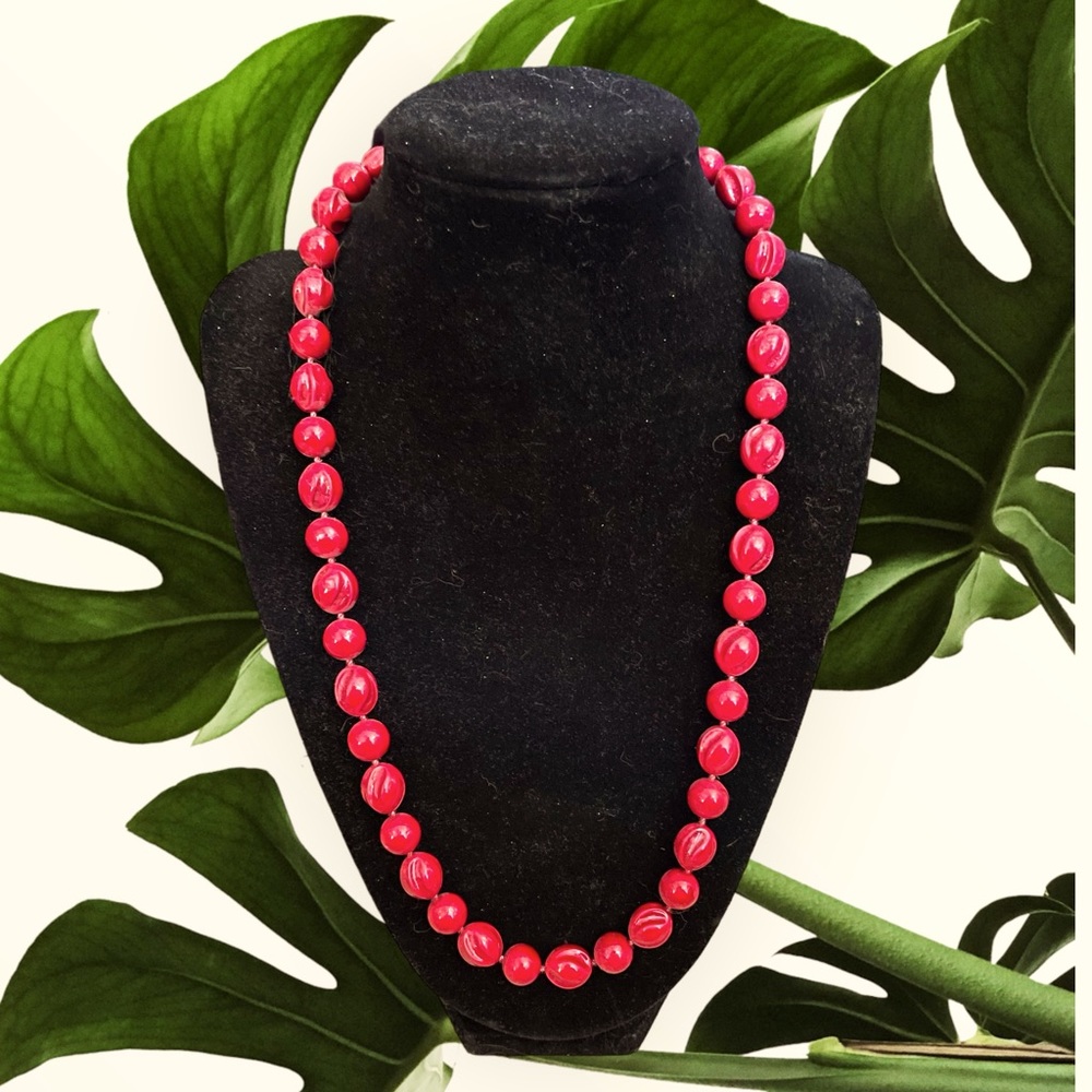 Vintage Cherry Red Beaded Necklace